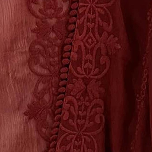 FOREVER 21 BURGUNDY RUST VINTAGE FLORAL WOVEN CARDIGAN SMALL - Picture 3 of 5